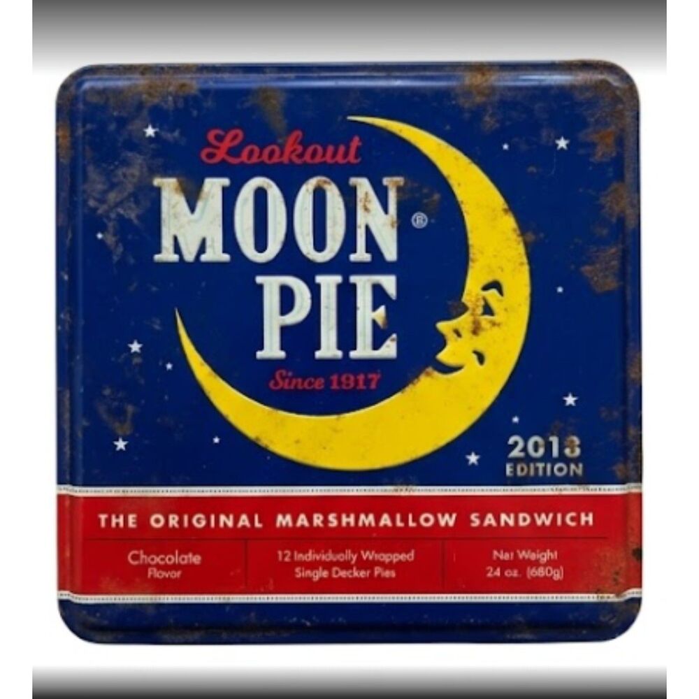 Classic Chattanooga Bakery MoonPie Tin Blue Red, 2018 Rustic Storage Collectible